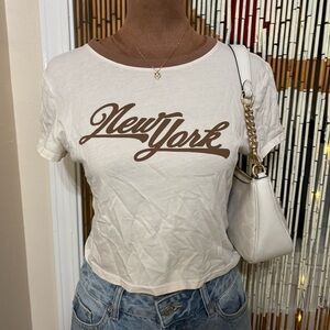 H&M White and Brown 'New York' Short Sleeve Tee